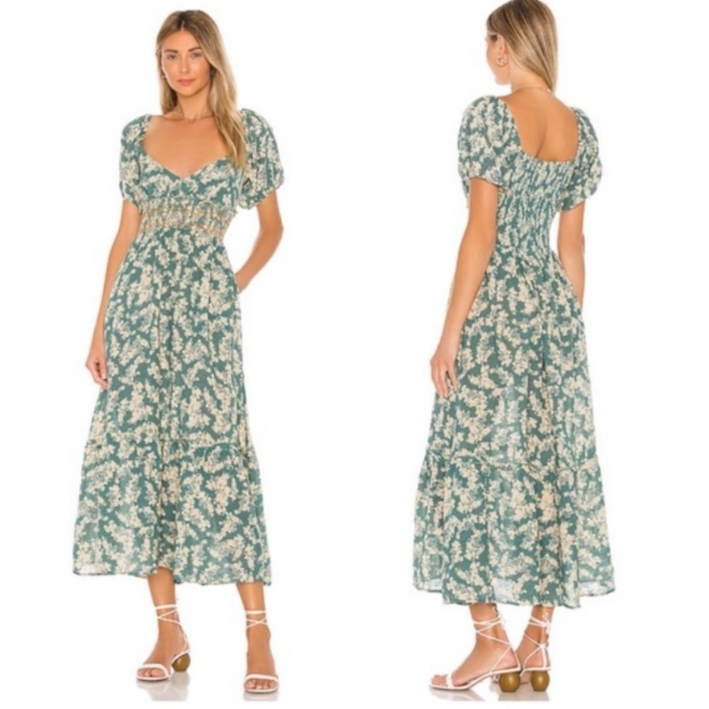 NEW Free People Ellie Floral Boho Prairie Cottagecore Tier Maxi Cotton Dress XS - Picture 2 of 15